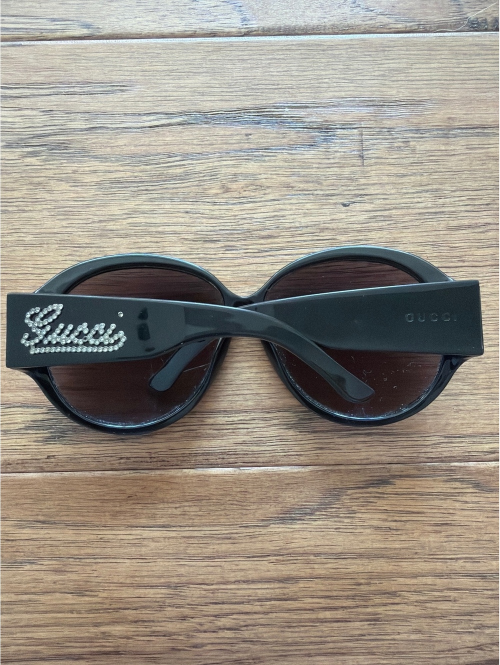 Gucci Black Oversized Sunglasses with Crystal Logo